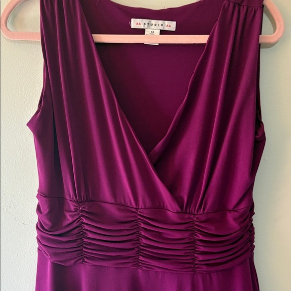 Aa Studio Deep Purple Gathered Midi Dress Size 14 - Picture 4 of 7